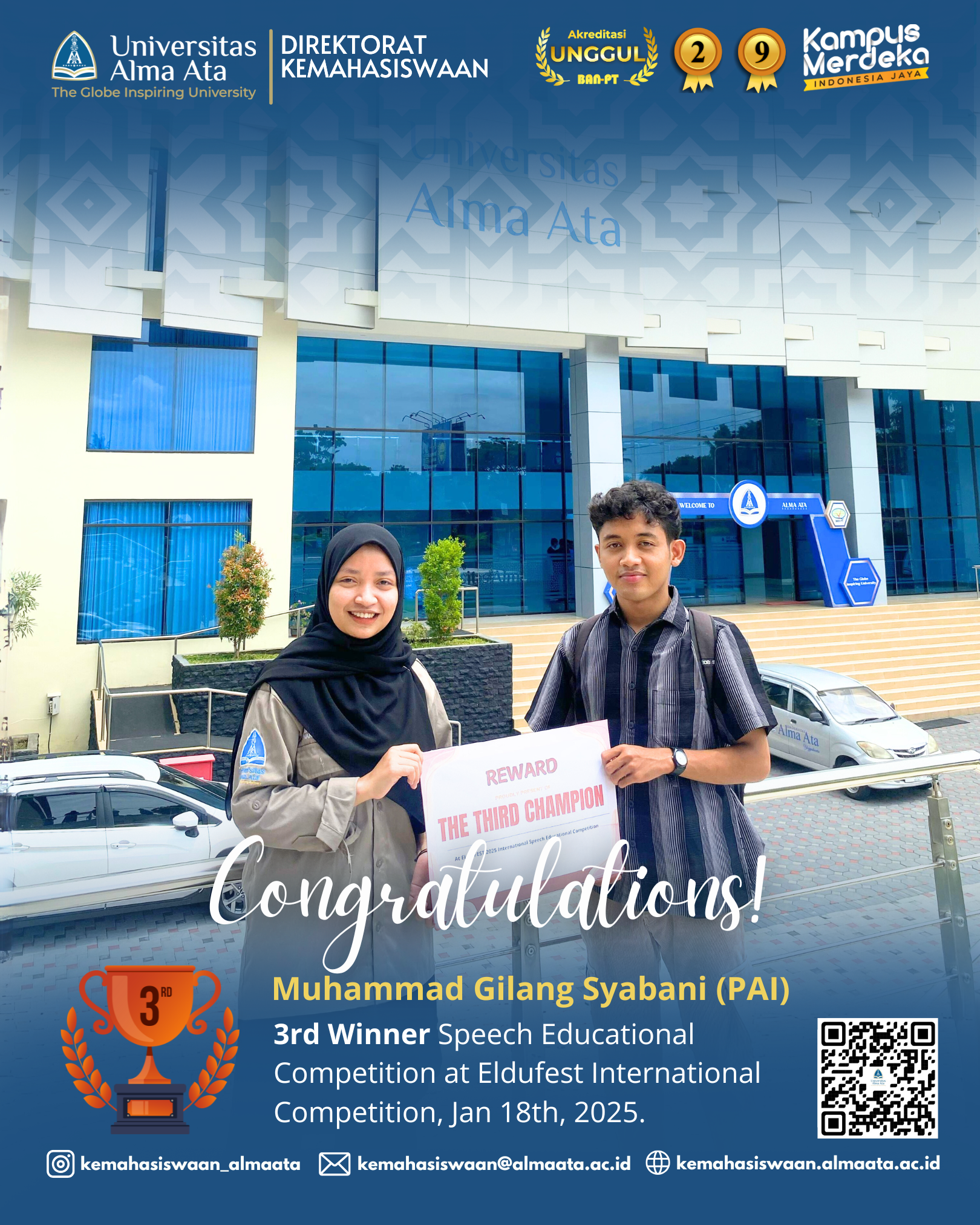 M. Gilang Syabani atas diraihnya 3rd Winner Speech Competition