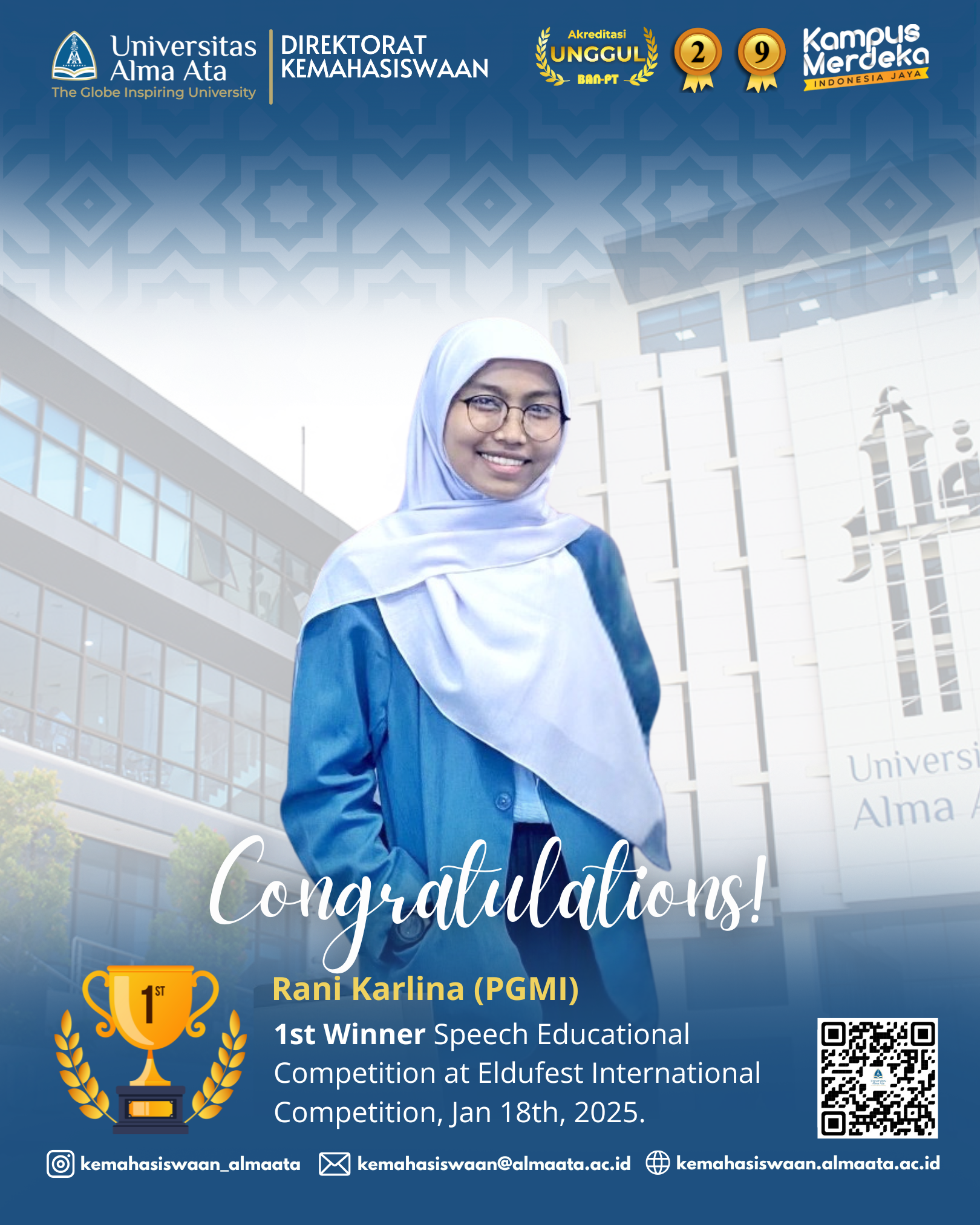 Rani Karlina atas diraihnya 1st Winner Speech Competition