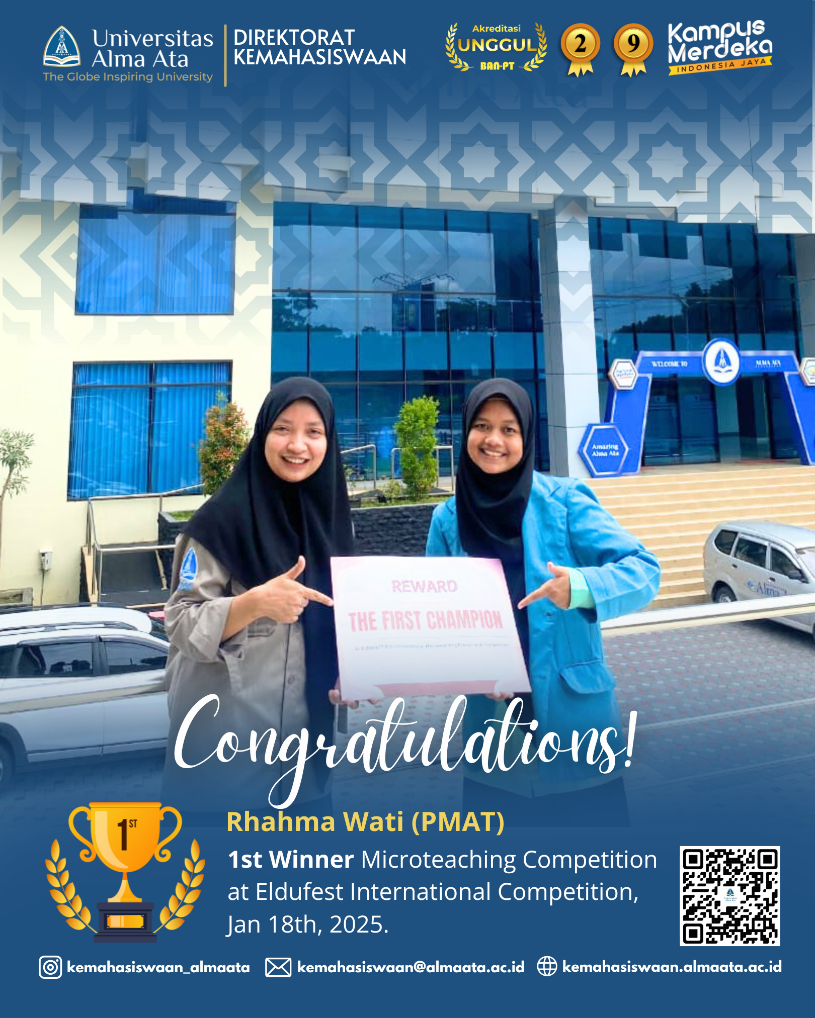 Rhahma Wati atas diraihnya 1st Winner Microteaching Competition