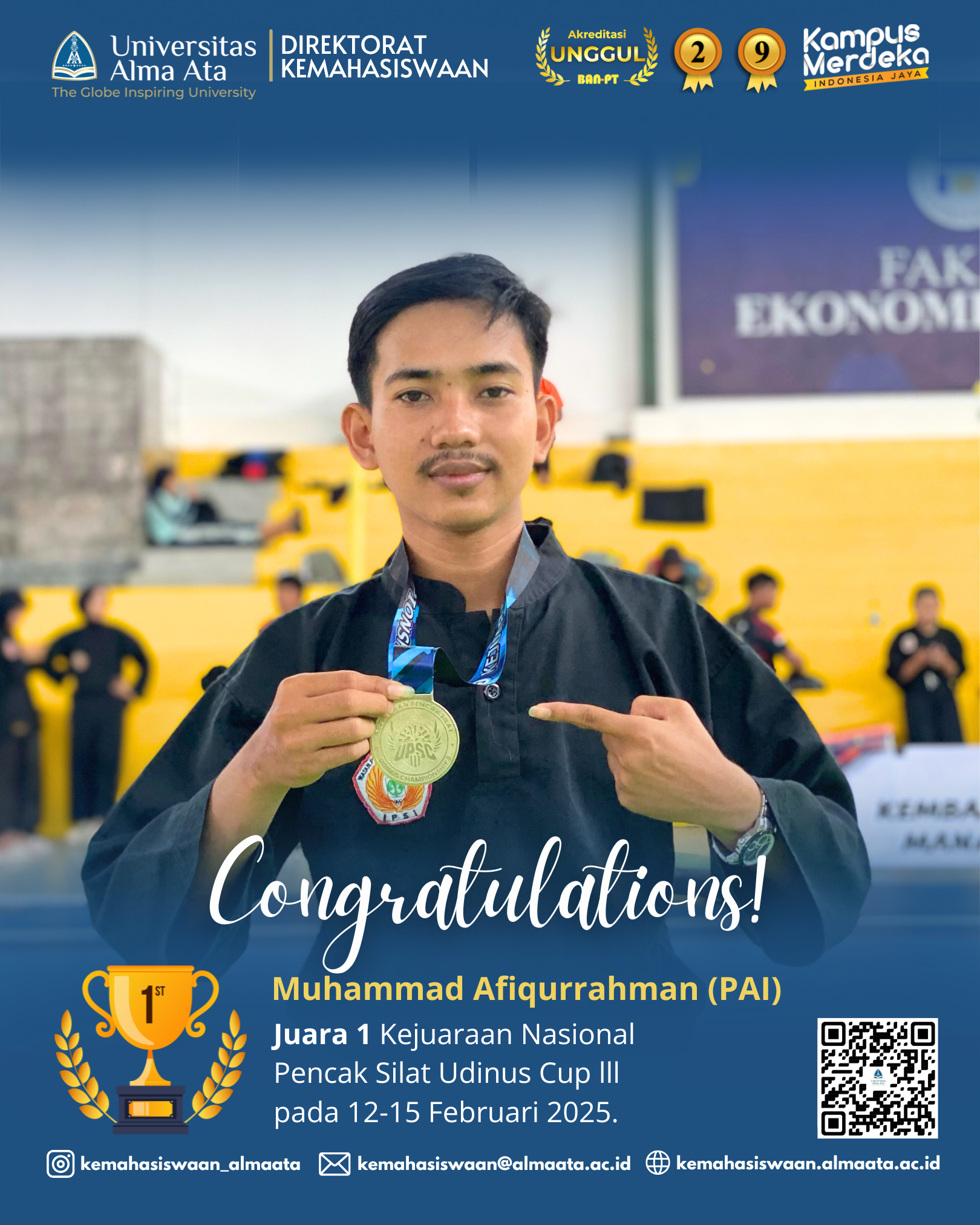 Muhammad Afiqurrahman raih Juara 1 Kejuaraan Nasional UDINUS CUP lll